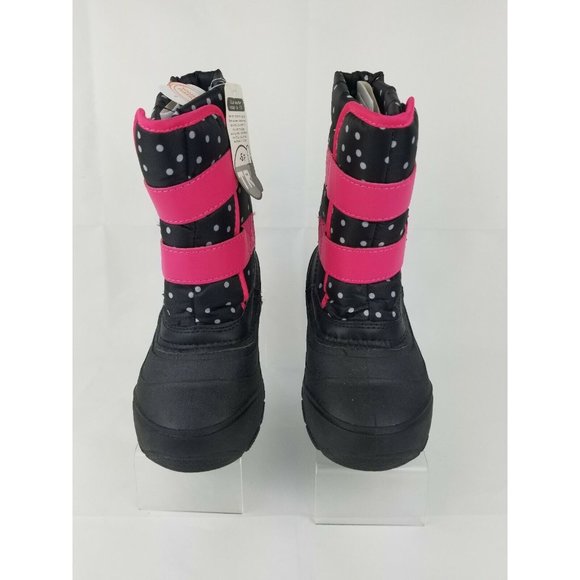 NEW WONDER NATION GIRLS WINTER  BOOTS BLACK Pink Polka Dot Hook and Loop 13-1 - Picture 4 of 10